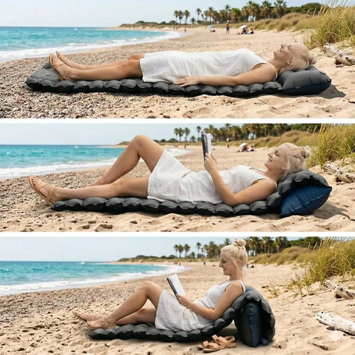 HeyPuffy- Uppblåsbar strandmadrass med fotpump